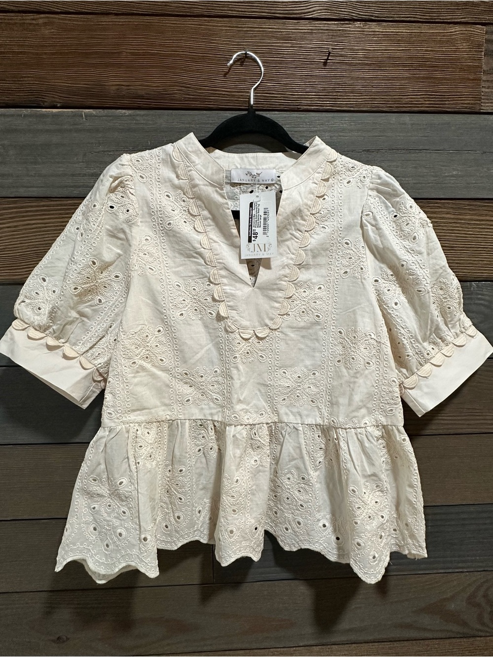 Eyelet Peplum Blouse in Cream